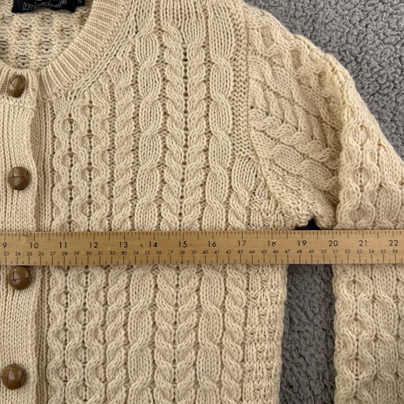 Irelandseye Sweater Small Womens Cream Cable Knit Wool Cardigan Button Pockets - Picture 5 of 15